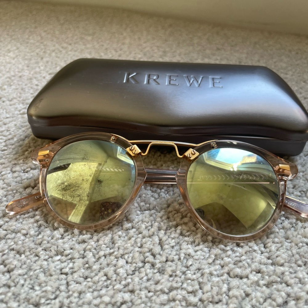 KREWE St. Louis Sunglasses with Gold Lenses and Pink/Clear Frames